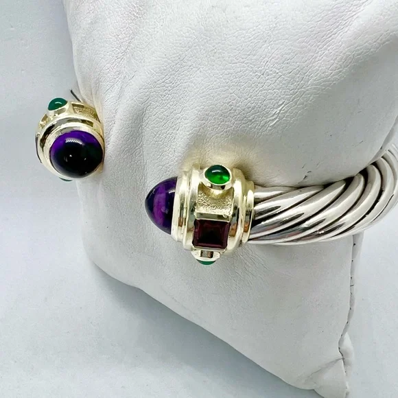 David Yurman 10mm 14K Gold, Sterling Silver Multicolor Renaissance Cuff Bracelet - Picture 6 of 16